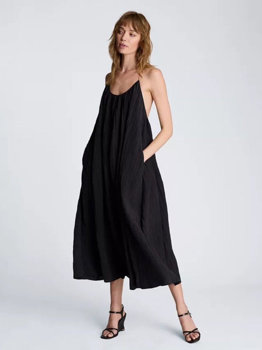 Akemi + Kin Black Open-Back Wide-Leg Culotte Jumpsuit | Size L | NWT